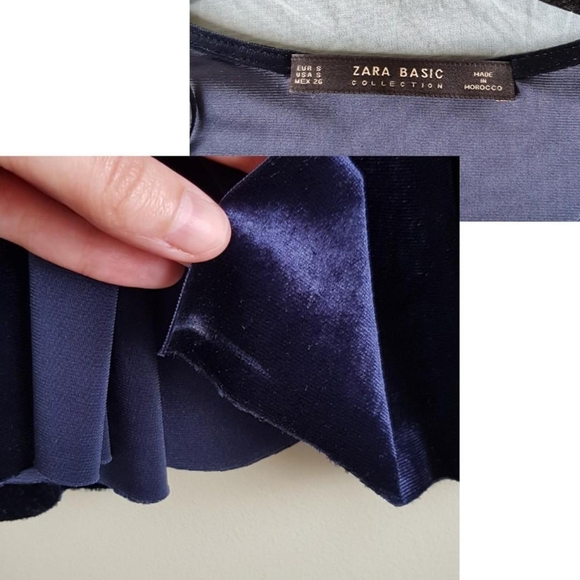 Navy Blue Velvet and Lace Wrap Dress - Picture 4 of 4